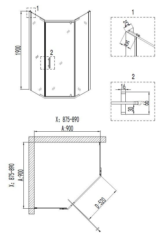 Душевой уголок Niagara Nova NG-6605-08 90x90, пятиугольный 66050811 - 2