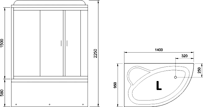 Душевая кабина RB 140ALP- C 1400x950x2250 L (матовое) RB140ALP-C-L - 2