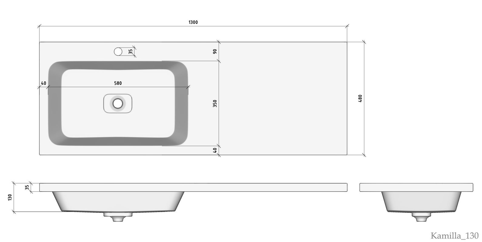 Раковина Stella Polar Kamilla 130 L на стиральную машину белый 4627173210591 - 4