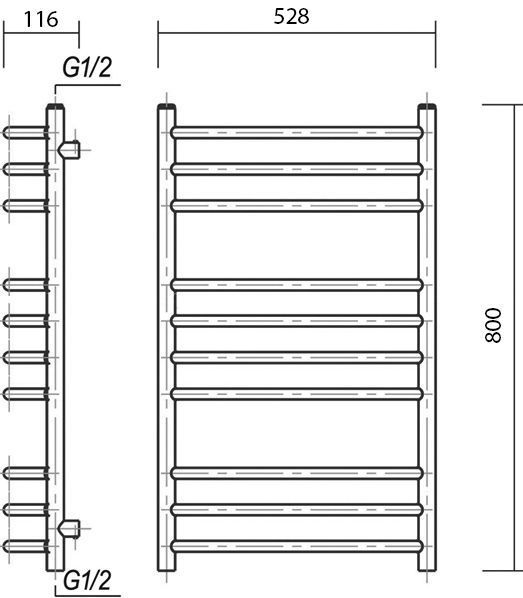 Полотенцесушитель электрический Domoterm Калипсо П10 50x80, хром, R Калипсо П10 500x800 ER - 2