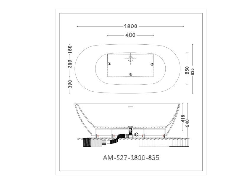 Акриловая ванна ARTMAX AM-527-1800-835 - 3