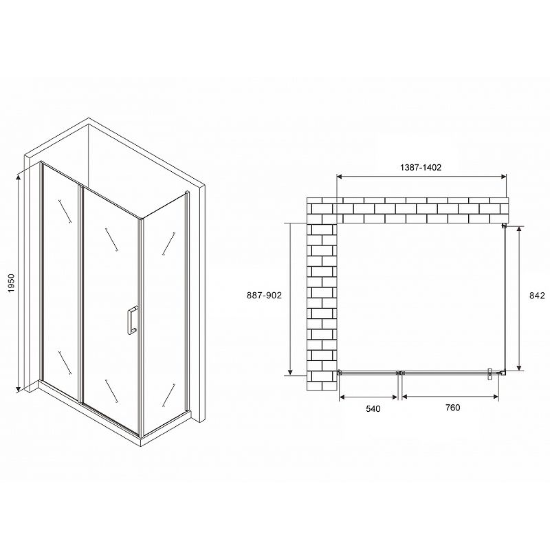 Душевой уголок Abber Sonnenstrand 140х90 хром стекло прозрачное AG04140S-S90 - 1