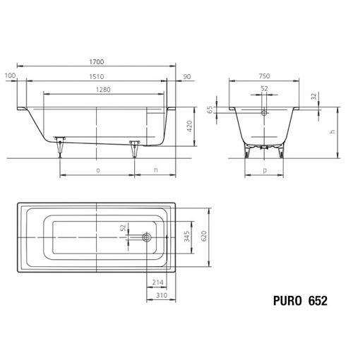 Стальная ванна Kaldewei Ambiente Puro 652 с покрытием Easy-Clean 170x75 256200013001 - 3