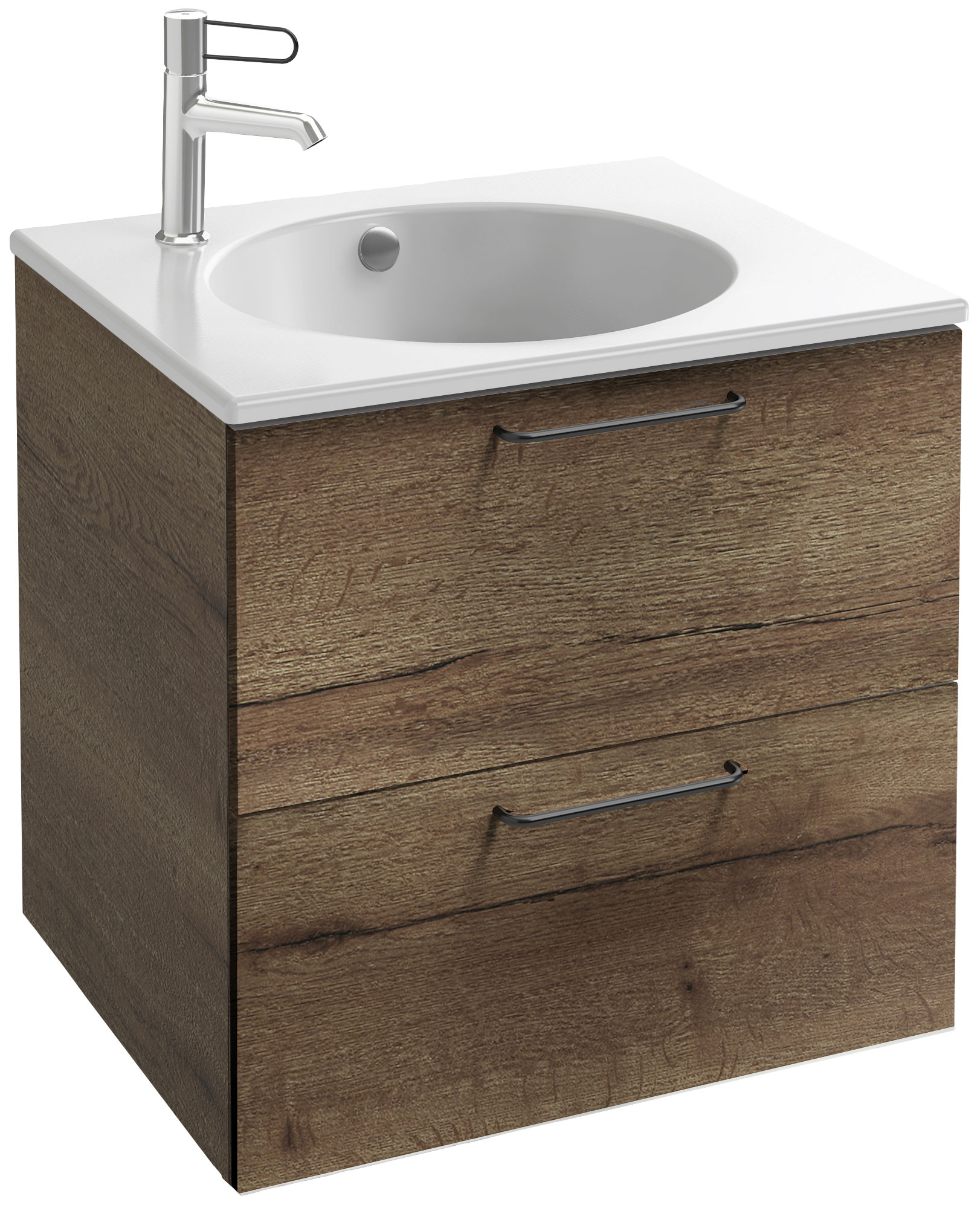 Тумба для комплекта Jacob Delafon Odeon Rive Gauche 60 дуб табак, 2 ящика, ручки черные EB2520-R9-E52 - 0