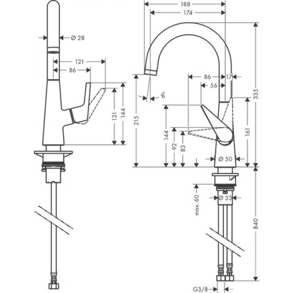 Кухонный смеситель однорычажный, 220, 1jet Hansgrohe 72814800 - 1