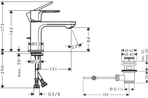 Смеситель для раковины Hansgrohe Rebris E с донным клапаном черный матовый - 2