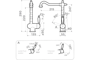 Смеситель для кухни Omoikiri Kyoto 2 plus SI античное серебро - 2
