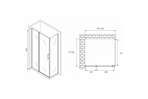 Душевой уголок Abber Sonnenstrand 120х80 хром стекло матовое - 2