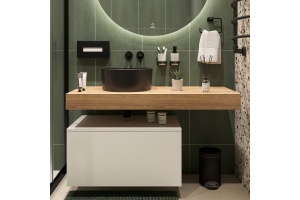 Столешница STWORKI Ольборг 120 дуб французский, без отверстий, с тумбой 80, с раковиной BOCCHI Vessel черной