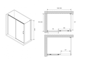 Душевой уголок Abber Komfort 160х100 профиль хром стекло прозрачное - 3
