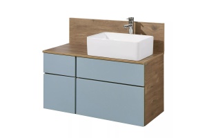 Тумба с раковиной Mila 50 и столешницей Aquaton Мишель 100 голубой-светлое дерево