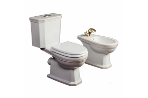 Унитаз напольный Boheme Vogue белый с бачком и узором золото