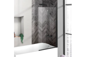 Шторка на ванну BelBagno Uno 90х150 профиль черный матовый стекло прозрачное