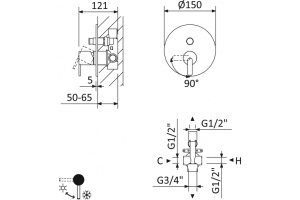 Смеситель для душа встраиваемый Cezares Leaf золото (LEAF-VDIM-SR) - 2