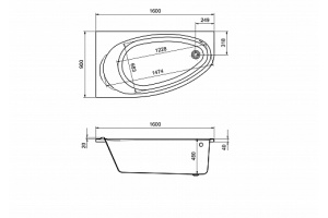 248573000 ванна акриловая CORFU ассиметричная левая /160х90/ (белый) - 3