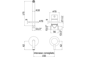 Смеситель Paffoni Light LIG006BO70 С ВНУТРЕННЕЙ ЧАСТЬЮ, для раковины - 3
