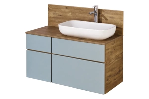 Тумба с раковиной Лола 60 и столешницей Aquaton Мишель 100 голубой-светлое дерево