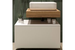 Мебель для ванной STWORKI Ольборг 60 столешница дуб французский, без отверстий, с тумбой 80, с раковиной STWORKI Soul 1 белой - 3