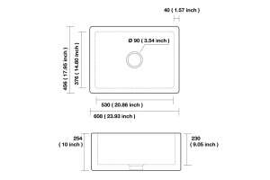 KERASAN Hannah ESSEX Раковина керамическая кухонная 608x456x254 мм,без отв под смеситель, без сифона, толщина 40 мм, цвет белый - 2