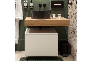 Столешница STWORKI Ольборг 80 дуб французский, без отверстий, с тумбой 60, с раковиной BOCCHI Vessel черной