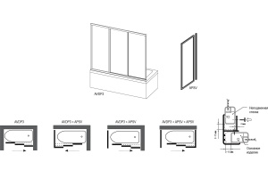 Шторка на ванну Ravak AVDP3-150 Rain, профиль белый - 3