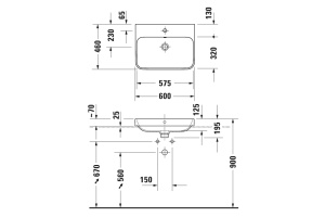 DURAVIT (Happy D.2 Plus) Умывальник 600 x 460 мм, с отверстием под смеситель, с клапаном Push-Open, цвет белый - 2