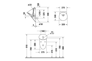 DURAVIT WHITE TULIP Писсуар 320х340 мм., без смывного края, с вытяжкой, подача воды сзади, сток гориз., без 