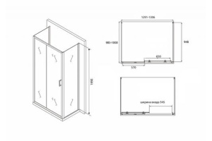 Душевой уголок Abber Schwarzer Diamant 130х100 черный (AG30130BH-S100B-S100B) - 2