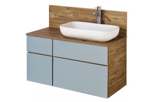 Тумба с раковиной Лола 60 и столешницей Aquaton Мишель 100 голубой-светлое дерево