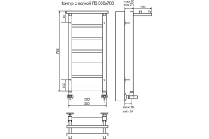 Полотенцесушитель водяной Terminus Контур П6 300*700 с полкой - 3