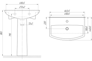 Раковина DIWO Дмитров 0113 , подвесная, фаянсовая, 70 см, белая - 2
