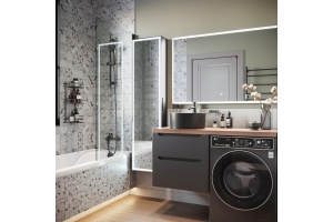 Мебель для ванной STWORKI Берген 60 серая с темной столешницей 122, раковина BOCCHI Vessel черная, R - 2