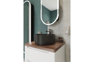 Мебель для ванной STWORKI Берген 60 белая с темной столешницей, раковина BOCCHI Vessel 1174-004-0125 черная матовая - 3