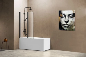 Шторка на ванну Vincea 114х140 профиль черный стекло прозрачное - 2