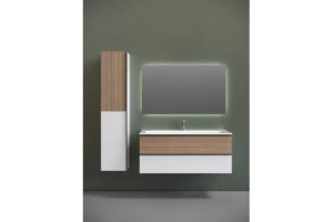 Тумба под раковину Sancos Delta 119х44 белая - светлое дерево - 2