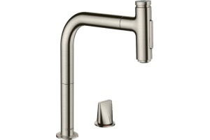 Кухонный смеситель Hansgrohe Metris Select M71 на 2 отверстия, однорычажный, 200, с вытяжным душем, 2jet, sBox, под сталь 73818800