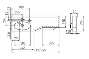 Мебельная раковина Акватон Отель 127 см (1A70123WOT01R) - 2