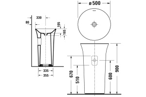 Duravit White Tulip Раковина Ø 500  мм напольная, без отв под смес, с керам крышкой, без перелива, сифон,  слив в стену, цвет: белый - 3