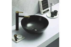 Раковина керамическая накладная AM-104-MB, цвет чёрный матовый, 415х415х155