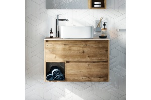 Тумба с раковиной STWORKI Карлстад 75 дуб рустикальный, роверелла, с отверстием для смесителя в столешнице