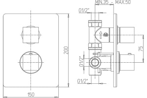 Термостатический смеситель Paini Dax-R 84CR690TH С ВНУТРЕННЕЙ ЧАСТЬЮ, для душа - 2