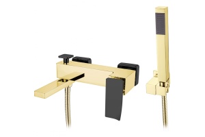 Смеситель для ванны с лейкой и шлангом Boheme Q золото с черным