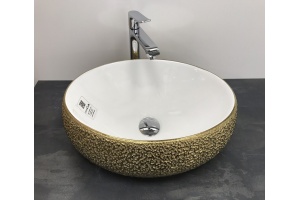 Раковина накладная CeramaLux NC 49 см белый/золото (433J) - 3