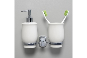 Стакан для зубных щеток и дозатор Wasserkraft хром - белый - 2