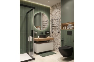 Столешница STWORKI Ольборг 100 дуб французский, без отверстий,  2 тумбы 50, с раковиной BOCCHI Vessel черной - 3