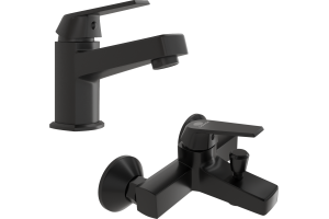 Комплект для раковины  Смеситель для раковины DIWO Смоленск SM-02b черный + Смеситель для ванны с душем DIWO Смоленск SM-03b черный, однорычажный, нас