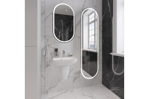 Комплект  Раковина STWORKI Дублин 45 + Зеркало-шкаф STWORKI Мальмё МВК074 45, с подсветкой, белый, прямоугольный, навесной, овальный, в стиле лофт + С - 2