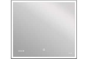 Зеркало LED 011 design 80x70 с подсветкой часы металл. рамка прямоугольное