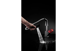 Смеситель Lemark Soul LM6008BR для умывальника/кухни с вытяжным изливом, черный-красный - 2