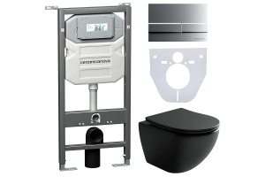 Комплект унитаза с инсталляцией Ceramica Nova Metropol черный с сиденьем микролифт и кнопкой хром матовый